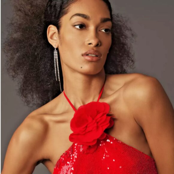 NWT Le Superbe from Anthropologie Kaia Botanica Sequin Midi Dress, Red, Size 8 - Picture 5 of 15